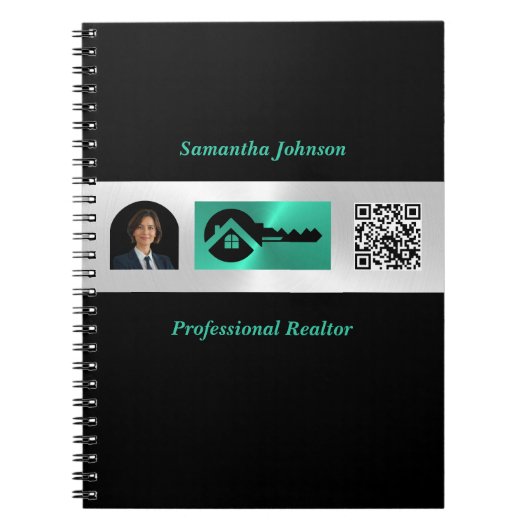 Luxus Foto Türkis & Schlüssel QR Immobilien Notizblock (Vorderseite)