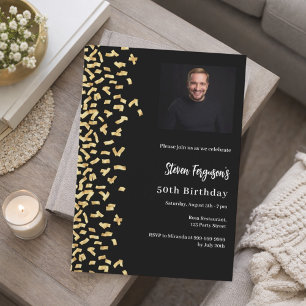 Luxus-Foto zum Geburtstag in Schwarz-Gold Einladung