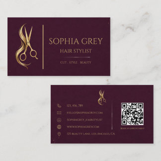 Luxus-Friseur in Deep Plum und Champagner Visitenkarte