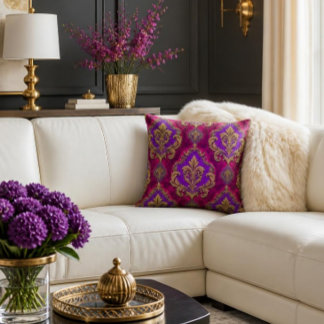 Luxus-Fuchsia, Amethyst und Antik-Gold-Damaskus  Kissen