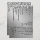 Luxus Funkelnd Silver Glitzer Tropfen Bachelorette Einladung (Vorne/Hinten)