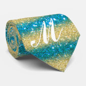 Luxus für Ihren Monogram Gold Glitzer Blue Modern Krawatte (Gerollt)