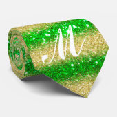 Luxus für Ihren Monogram Gold Glitzer Green Krawatte (Gerollt)