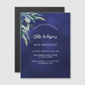 Luxus-Geburtstag in Navy blauer Vegetation Magneteinladung (Vorne/Hinten)