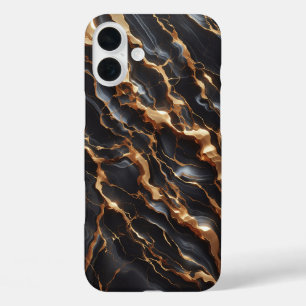 Luxus-Gehäuse aus schwarzem Marmor - Elegantes Gol iPhone 16 Plus Hülle