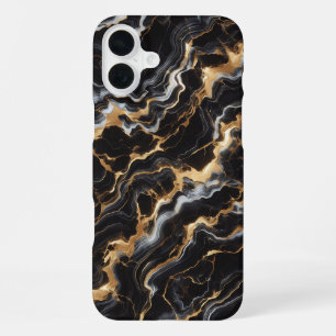 Luxus-Gehäuse aus schwarzem Marmor - Elegantes Gol iPhone 16 Plus Hülle