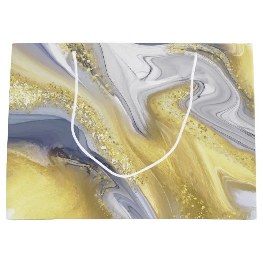 Luxus Gelb Graue Gold Marmoreffekt Weihnachten Große Geschenktüte (Vorderseite)