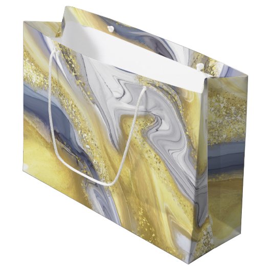 Luxus Gelb Graue Gold Marmoreffekt Weihnachten Große Geschenktüte (Vorderseite Schrägansicht)