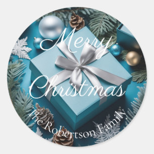 Luxus-Geschenke in Silber und hellblauem Eis für W Runder Aufkleber