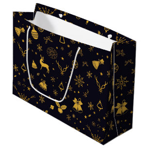 Luxus-Geschenktasche mit goldenem Weihnachtsmuster Große Geschenktüte