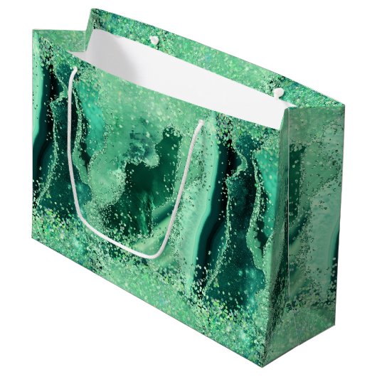 Luxus-Gesteinsmarmor Grün Glitter Achat Große Geschenktüte (Vorderseite Schrägansicht)