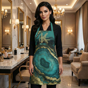 Luxus-Glam-Chic-Teal-Türkis- und Gold-Achat-Geode Schürze