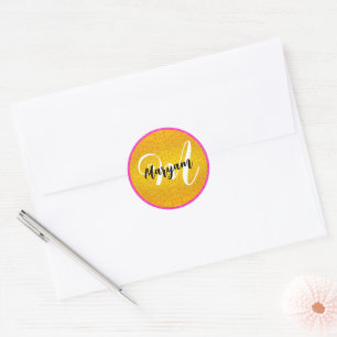 Luxus Glam Gold Rosa Glitter Monogramm Name Runder Aufkleber