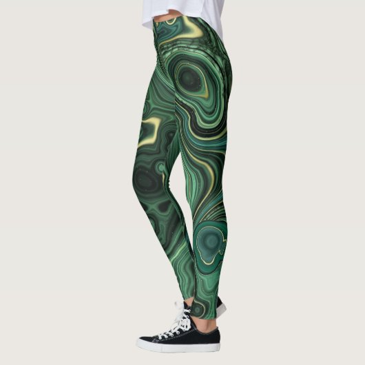 Luxus Glam Grün Abstraktes Muster Leggings (Links)