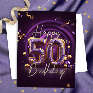 Luxus Glam Lila und Gold 50. Geburtstag Postkarte