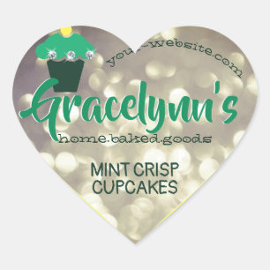 Luxus Glam Mint Green Grau Glitzer Cupcake Backen Herz-Aufkleber