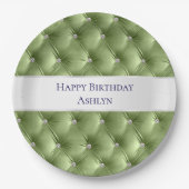 Luxus Glam Sage Green Imitats Velvet Pappteller (Vorderseite)