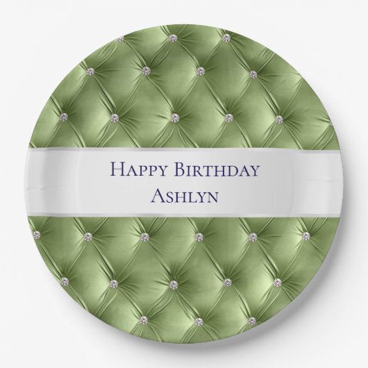 Luxus Glam Sage Green Imitats Velvet Pappteller (Vorderseite)