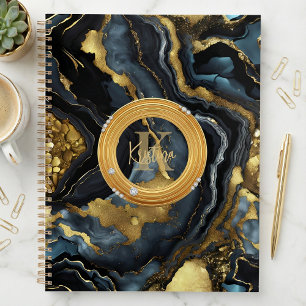 Luxus Glam Schwarz Blau Gold Achat Marmor Monogram Planer