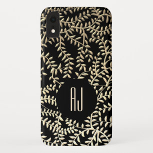 Luxus Glam Schwarz und Gold Blumen Wirbel Monogram Case-Mate iPhone Hülle