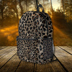 Luxus Glitter Braun Schwarz Gold Leopard Muster Bedruckter Rucksack