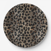 Luxus Glitter Braun Schwarz Gold Leopard Muster Pappteller (Vorderseite)