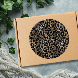 Luxus Glitter Braun Schwarz Gold Leopard Muster Runder Aufkleber