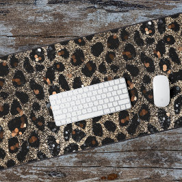 Luxus Glitter Braun Schwarz Gold Leopard Muster Schreibtischunterlage