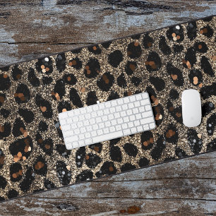 Luxus Glitter Braun Schwarz Gold Leopard Muster Schreibtischunterlage