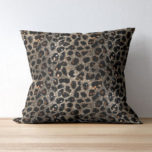 Luxus Glitter Braun Schwarz Gold Leoparden Muster Kissen