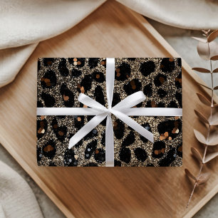 Luxus-Glitter Braun Schwarz Gold Leopardenmuster Geschenkpapier