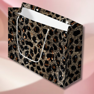 Luxus-Glitter-Braun-Schwarz-Gold-Leopardenmuster Große Geschenktüte