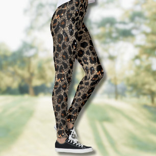 Luxus-Glitter-Braun-Schwarz-Gold-Leopardenmuster Leggings
