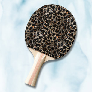 Luxus-Glitter-Braun-Schwarz-Gold-Leopardenmuster Tischtennis Schläger