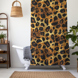 Luxus Glitter Gold Braun Rost Leopardenmuster Duschvorhang