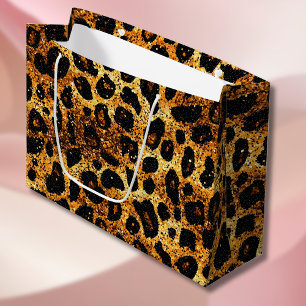 Luxus-Glitter-Gold-Braun-Rost-Leopardenmuster Große Geschenktüte