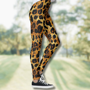 Luxus Glitter Gold Braun Rost Leopardenmuster Leggings