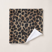 Luxus Glitter Gold Braun Schwarz Leopard Muster Badhandtuch Set (Waschlappen)