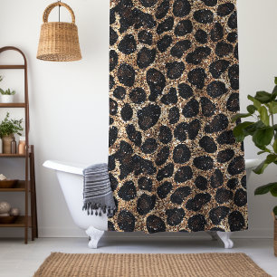 Luxus Glitter Gold Braun Schwarz Leopard Muster Duschvorhang
