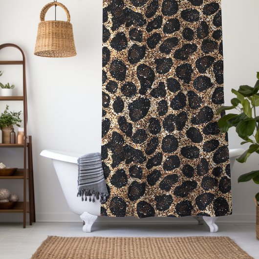 Luxus Glitter Gold Braun Schwarz Leopard Muster Duschvorhang