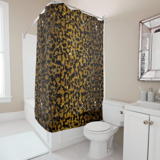 Luxus Glitter Gold Braun Schwarz Leopard Muster Duschvorhang (Beispiel)