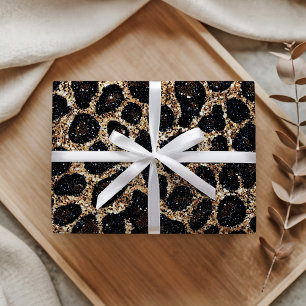 Luxus Glitter Gold Braun Schwarz Leopard Muster Geschenkpapier