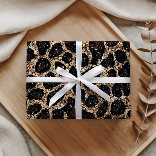 Luxus Glitter Gold Braun Schwarz Leopard Muster Geschenkpapier