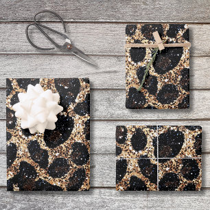 Luxus Glitter Gold Braun Schwarz Leopard Muster Geschenkpapier Set