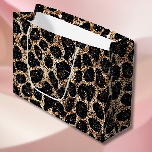 Luxus Glitter Gold Braun Schwarz Leopard Muster Große Geschenktüte