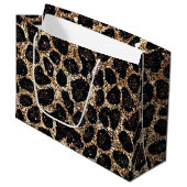 Luxus Glitter Gold Braun Schwarz Leopard Muster Große Geschenktüte (Vorderseite Schrägansicht)