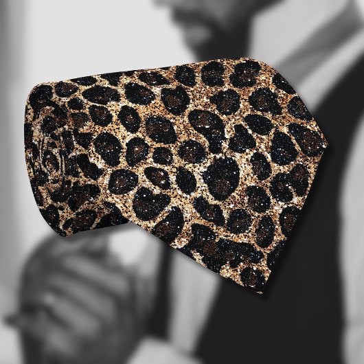 Luxus Glitter Gold Braun Schwarz Leopard Muster Krawatte