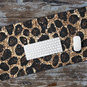 Luxus Glitter Gold Braun Schwarz Leopard Muster Schreibtischunterlage
