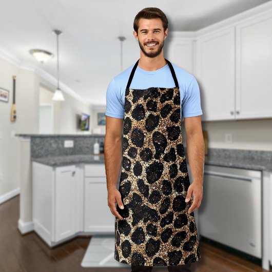 Luxus Glitter Gold Braun Schwarz Leopard Muster Schürze