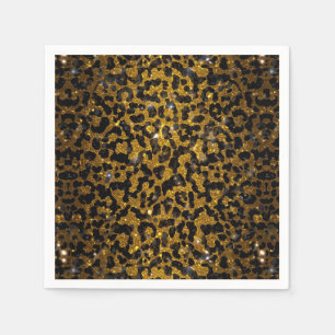Luxus Glitter Gold Braun Schwarz Leopard Muster Serviette